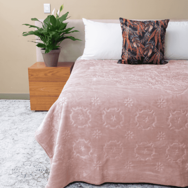 Sesli Diamond Faux Mink Blanket 1 Ply Queen Size Peach