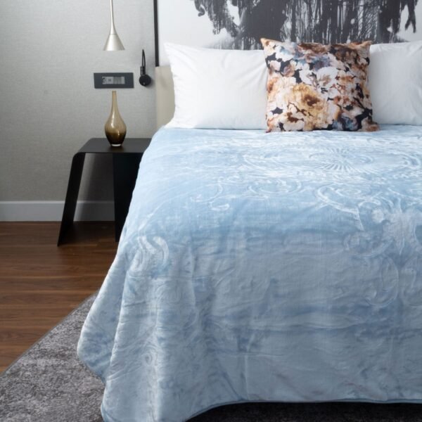 Sesli Diamond Faux Mink Blanket 1 Ply Queen Size Light Blue