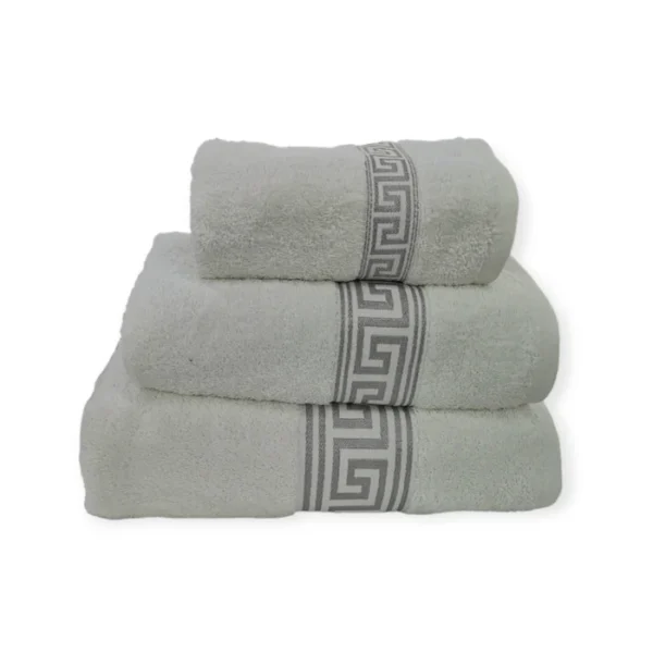 Simon Baker Greek Key Towels - White & Silver 600GSM